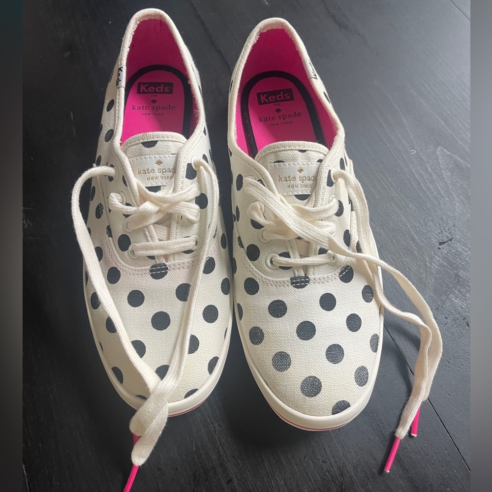 Kate Spade Keds white withBlack Polka Dot and pink accentsSneakers